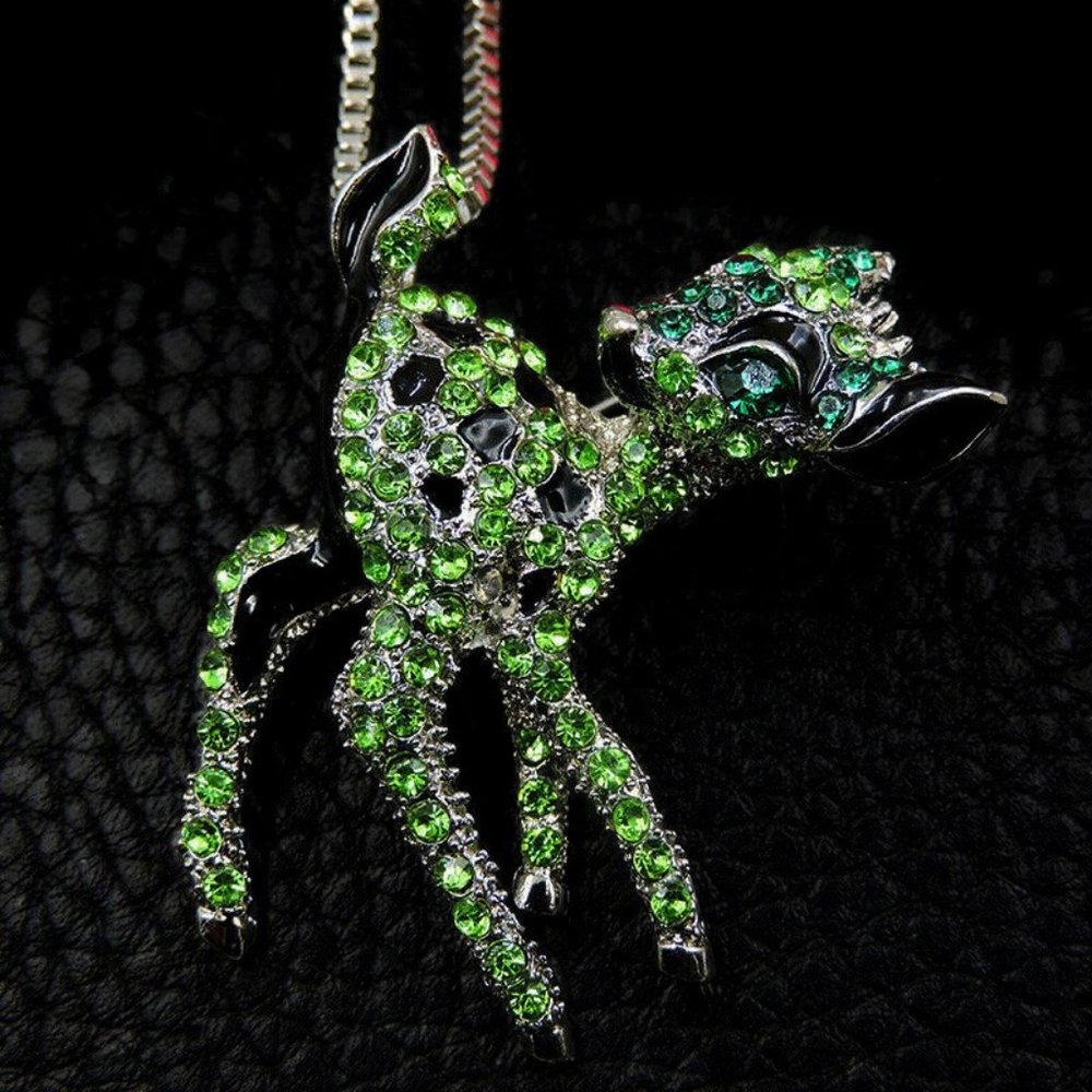 Green Rhinestone Fawn Pendant Brooch NWT